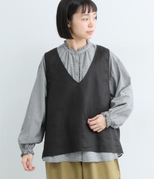 リネンオックス　Vネックベスト(クロ-L)