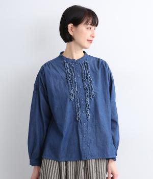 コットンデニムフリルブラウス