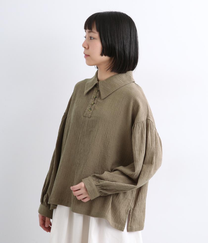 コットンガーゼワッシャー多ボタンブラウス