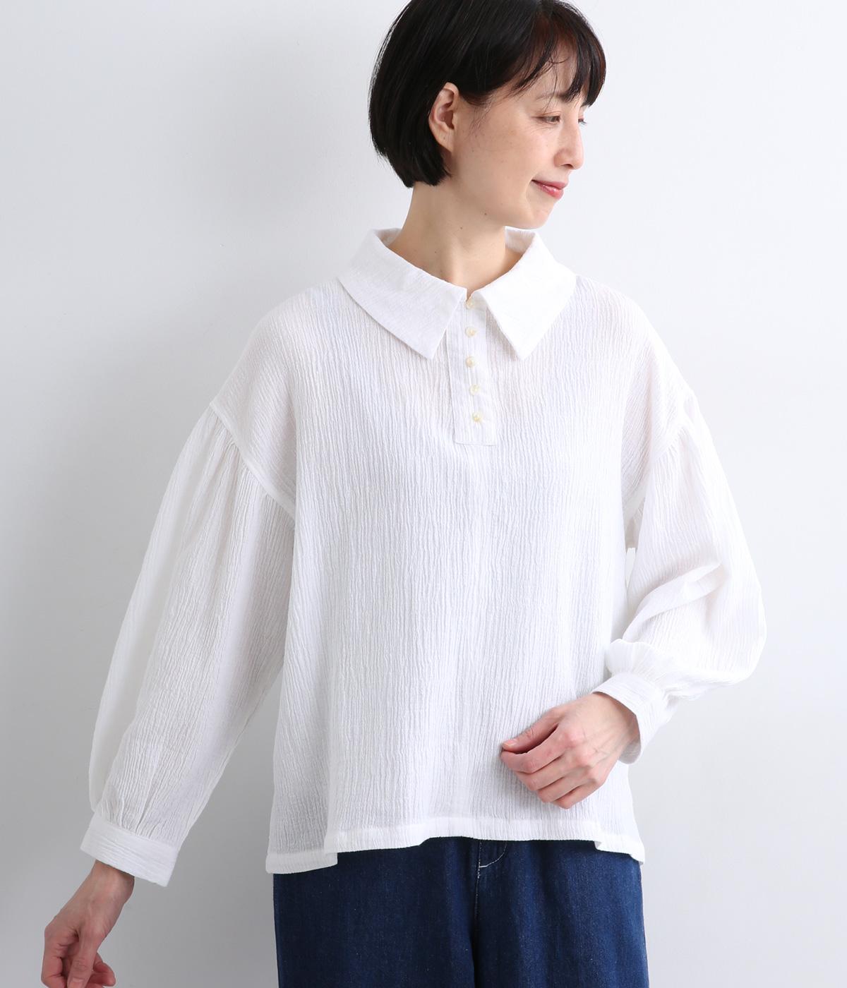 コットンガーゼワッシャー多ボタンブラウス(オフ-M)