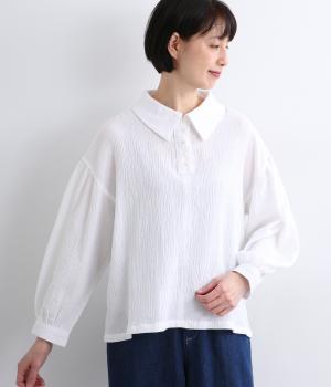 コットンガーゼワッシャー多ボタンブラウス(オフ-M)