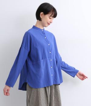 コットンオックスバンドカラー切替シャツ