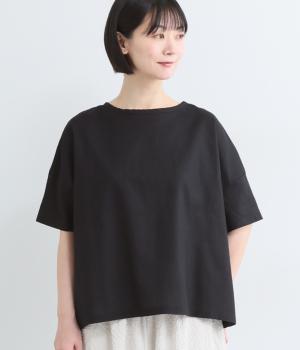 リネンコットン　プルオーバーブラウス(クロ-F)