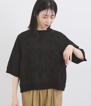 フラワー刺繍　リブブラウス(クロ-L)