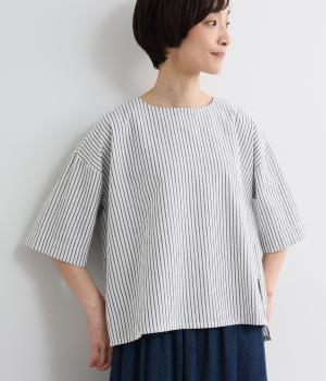 ペンシルストライプ　プルオーバーブラウス(オフ-L)