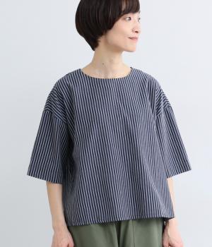 ペンシルストライプ　プルオーバーブラウス(ネイビー-L)