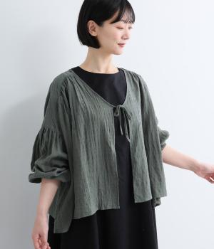 コットンボイル　シャドーチェック羽織ブラウス(ダークグレー-L)