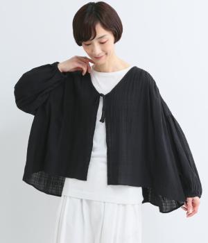 コットンボイル　シャドーチェック羽織ブラウス(クロ-L)