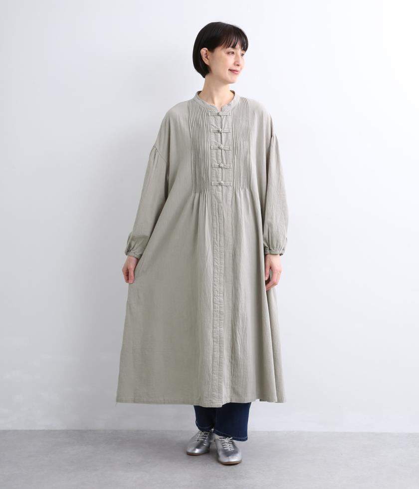 コットンオックスワッシャーチャイナボタンピンタックワンピース