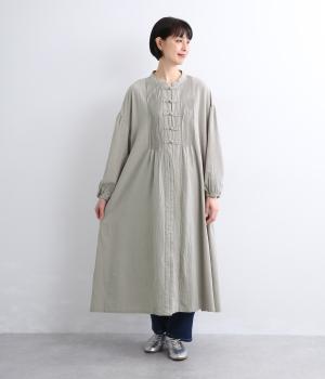 コットンオックスワッシャーチャイナボタンピンタックワンピース