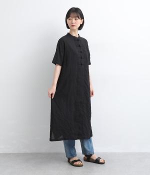 シャーリングチャイナボタンワンピース(クロ-L)