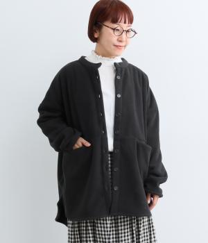 フェイクウール　バンドカラーシャツジャケット（クロ・F）