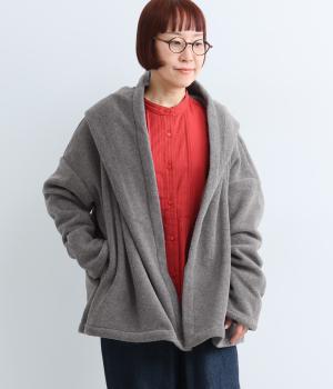 フェイクウールショールカラーコート（グレー・F）