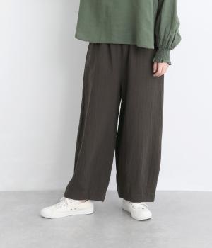 コットンリネン接結裾ダーツパンツ（チャコール・F）