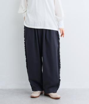 ウール混サイドフリルカーブパンツ（ネイビー・F）