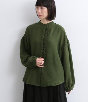 リヨセルワッシャーフロントフリルブラウス（カーキ・F）