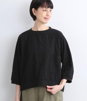 コットンオーバーレースリブプルオーバーブラウス（ブラック・F）