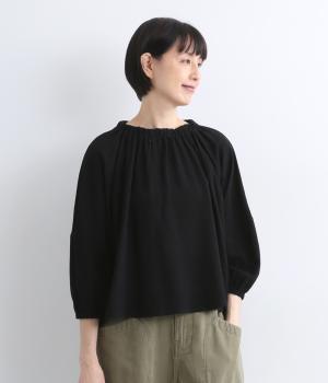 コットンワッシャー　スモックブラウス（ブラック・F）
