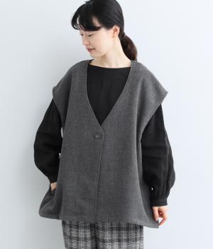 ソフトモッサ　オーバーサイズベスト（チャコール・F）