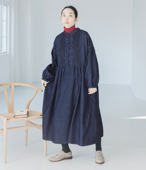 別注｜チャイナボタンデニムワンピース(インディゴネイビー-MP)