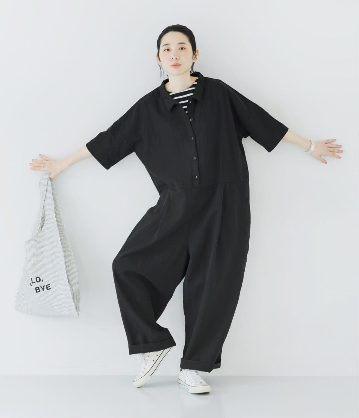 チビ襟オールインワン(ブラック-F)