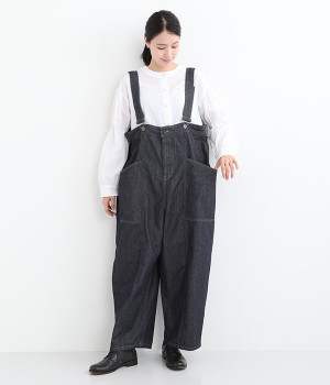 コットン10ozデニムパネルサロペット(ワンウォッシュ-ONESIZE)