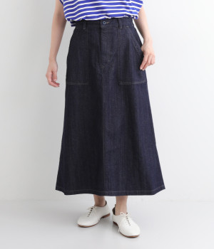 コットンムラ糸デニムベーカースカート(ワンウォッシュ-M)