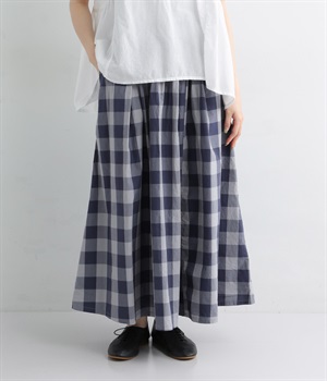 コットンタイプライターBIGギンガムチェックマキシ丈スカート(ギンガムチェック-F)