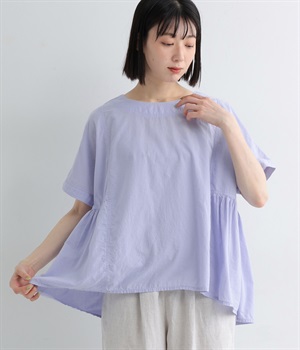 コットンローンサイドギャザーシャツ(ファジーブルー-ONESIZE)