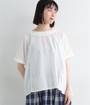 コットンローンサイドギャザーシャツ(ホワイト-ONESIZE)