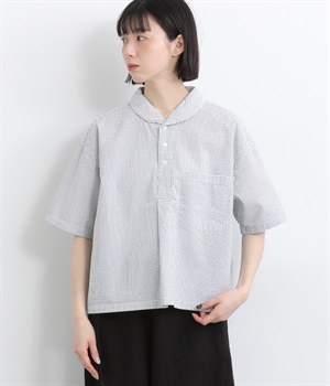 コットンサッカーチェックフェザープルオーバー(ホワイト×ブルー-ONESIZE)