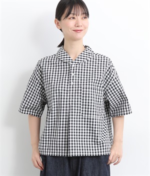 コットンタイプライターチェックフェザープルオーバー(ブラックギンガム-ONESIZE)