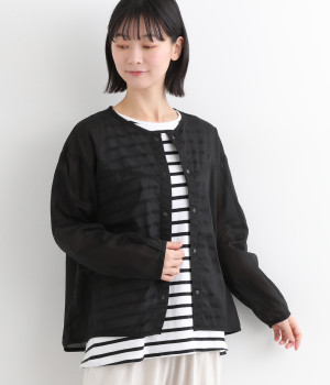 コットンローンシアーカーディガン(ブラック-ONESIZE)