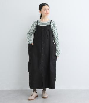 ムラバックサテンワークサロペットスカート(ブラック-F)