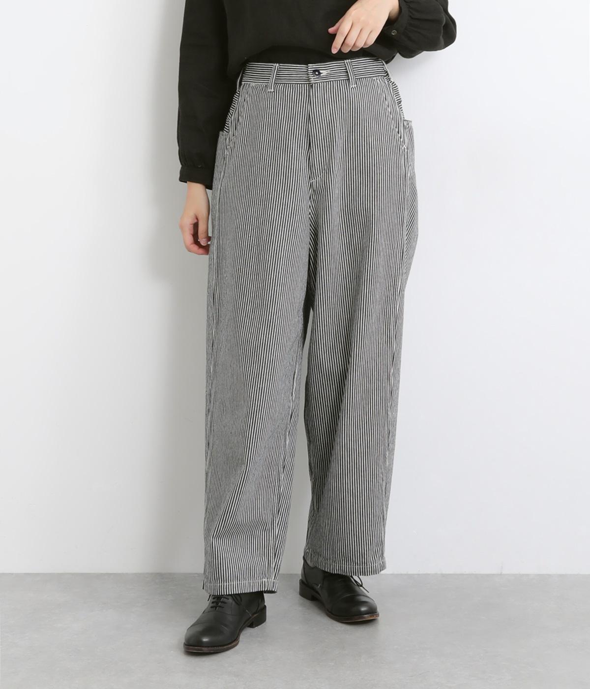 コットン10s先染めヒッコリーボリュームイージーパンツ(ストライプ-S)