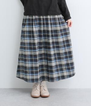コットンスラブチェック起毛タックフレアスカート(グレーチェック-F)