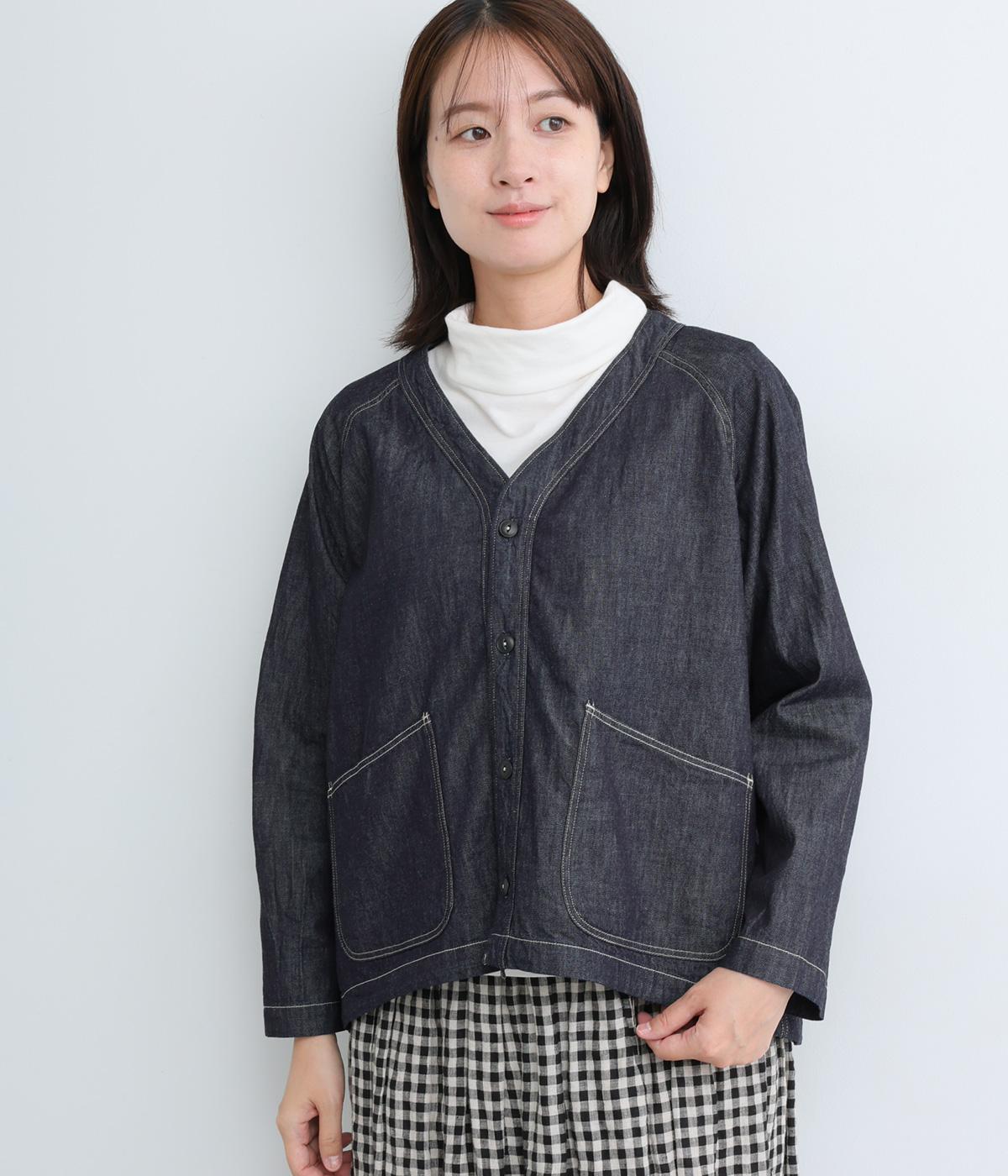 コットン6ozデニムワークシャツカーディガン(ワンウォッシュ-2)