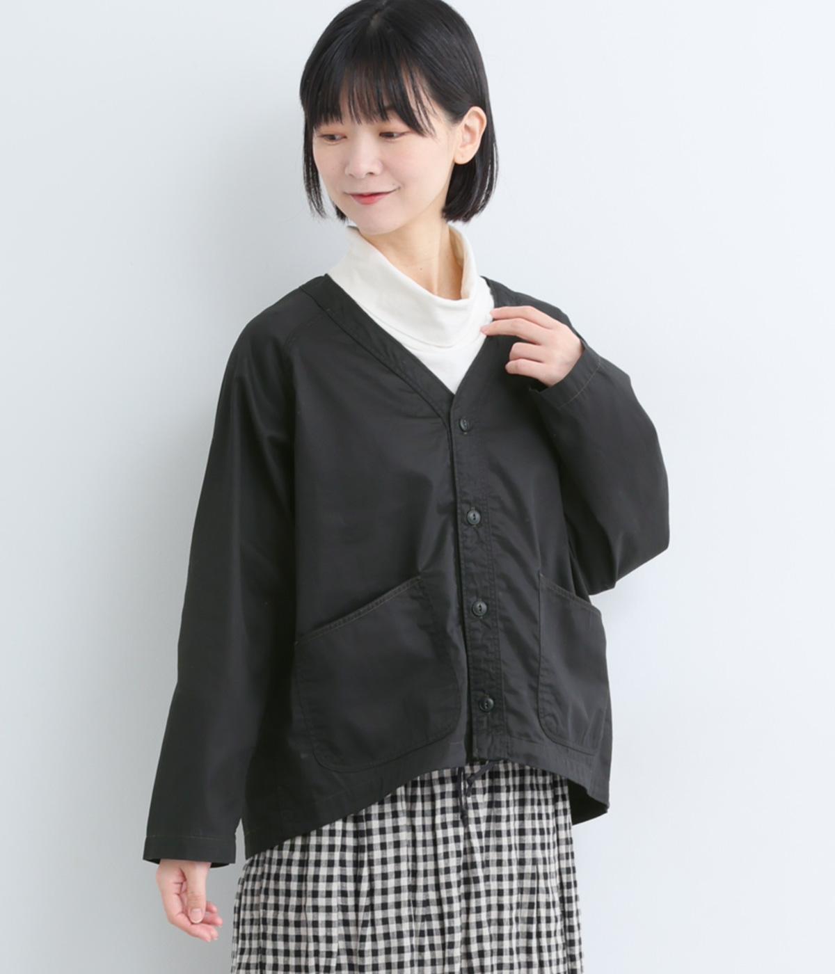 コットン30ozコーマツイルグロッシークリスプワークシャツカーディガン(ブラック-2)