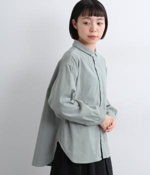 コットン21Wコーデュロイちび丸襟ラウンドカラーシャツ(ダークサックス-2)
