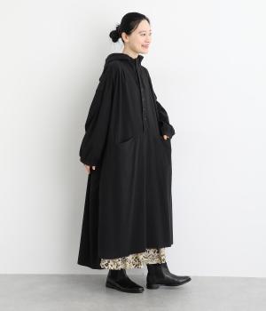 コットンシーツクロスフードワンピース(ブラック-F)