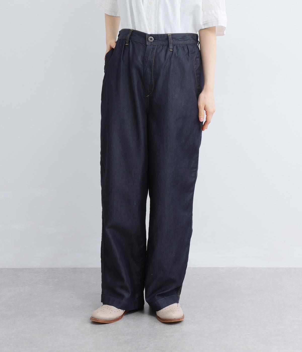 コットンテンセルデニム　ギャザーストレートパンツ(ワンウオッシュ-M)