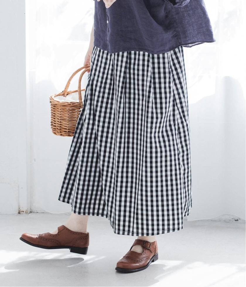 ブロードギンガムタックフレアスカート