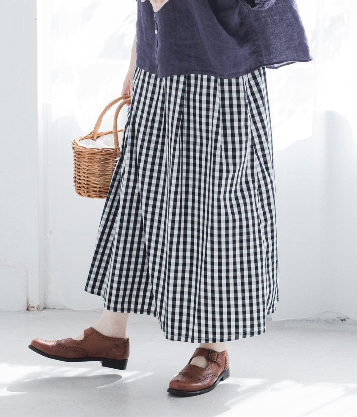 ブロードギンガムタックフレアスカート(ブラックギンガム-F)