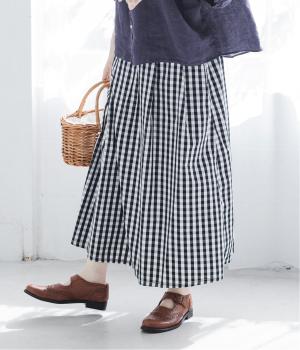 ブロードギンガムタックフレアスカート(ブラックギンガム-F)