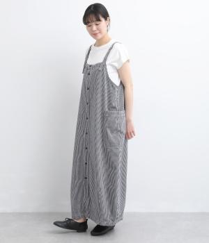 コットン先染めヒッコリー　ワークサロペットスカート