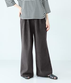 コットン硫化黒デニムツータックレッグパンツ(ブラックユーズド-M)