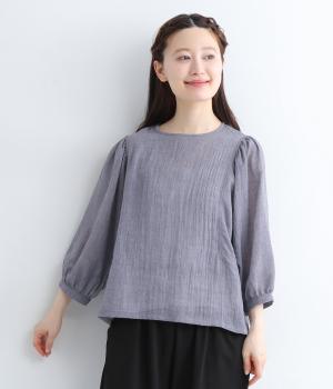 コットン混ガーゼシャンブレー無地　ブラウス(パープル-ONESIZE)