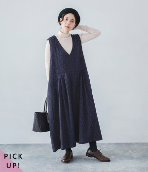別注｜軽やかジャカード2WAYジャンパースカート(ネイビー-ONESIZE)