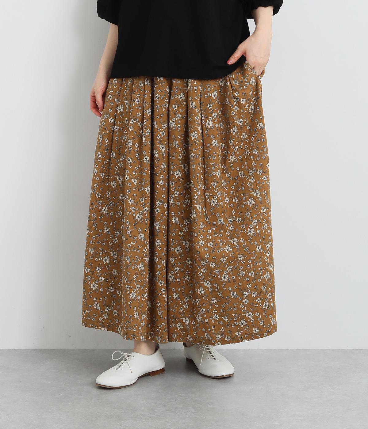 コットン花柄プリント　ワイドパンツ(キャメル-ONESIZE)