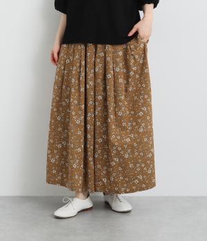 コットン花柄プリント　ワイドパンツ(キャメル-ONESIZE)